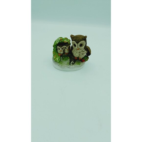 VINTAGE UC&GC BISQUE MOTHER OWL WITH 2 BABY OWLETS FIGURINE - Picture 1 of 5